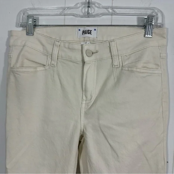 Paige Sloane 27 Women’s Ivory Denim Jeans Modern Low Rise Boot Cut Stretch Pants - Picture 2 of 10